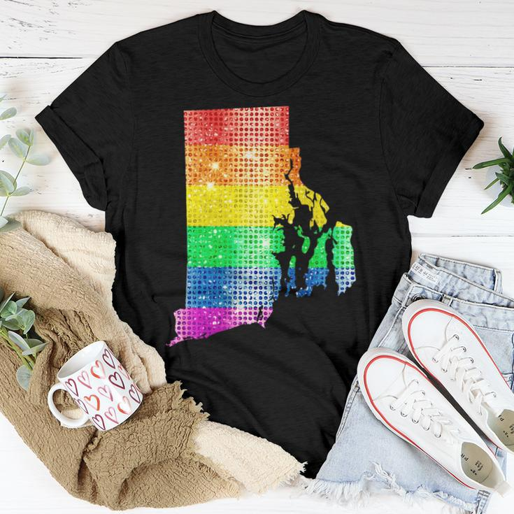 Rhode Island Gay State Pride Rainbow Flag Map Gay Lesbian Women T-shirt Crewneck Unique Gifts