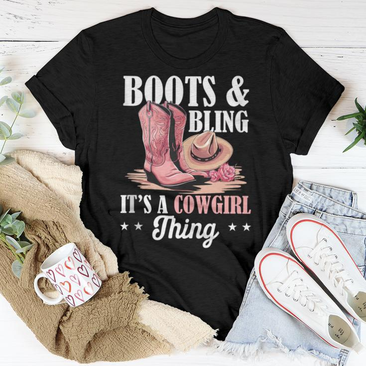 Rodeo Western Country Southern Cowgirl Hat Boots & Bling Women T-shirt Unique Gifts