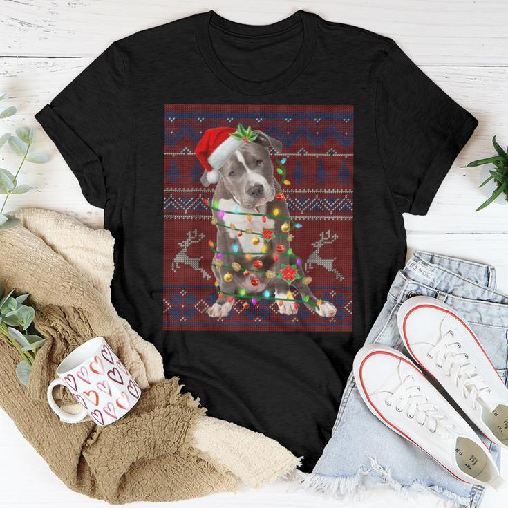 Santa Pitbull Christmas Tree Lights Ugly Sweater Pajama Women T-shirt Funny Gifts