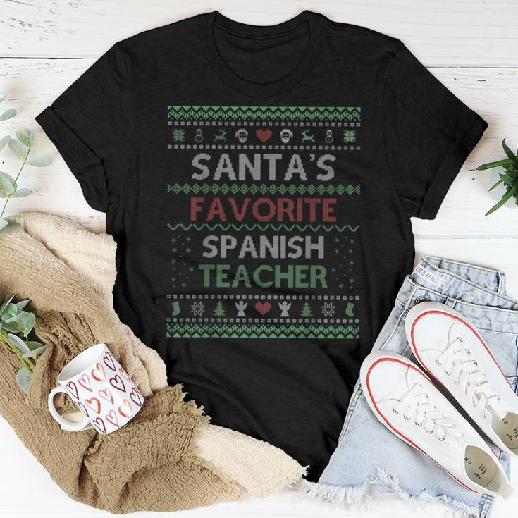 Santa's Favorite Spanish Teacher Ugly Sweater Christmas Women T-shirt Funny Gifts