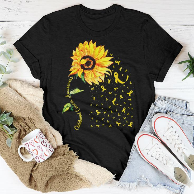 In September Wear Gold Childhood Cancer Awareness Sunflower Women T-shirt Unique Gifts