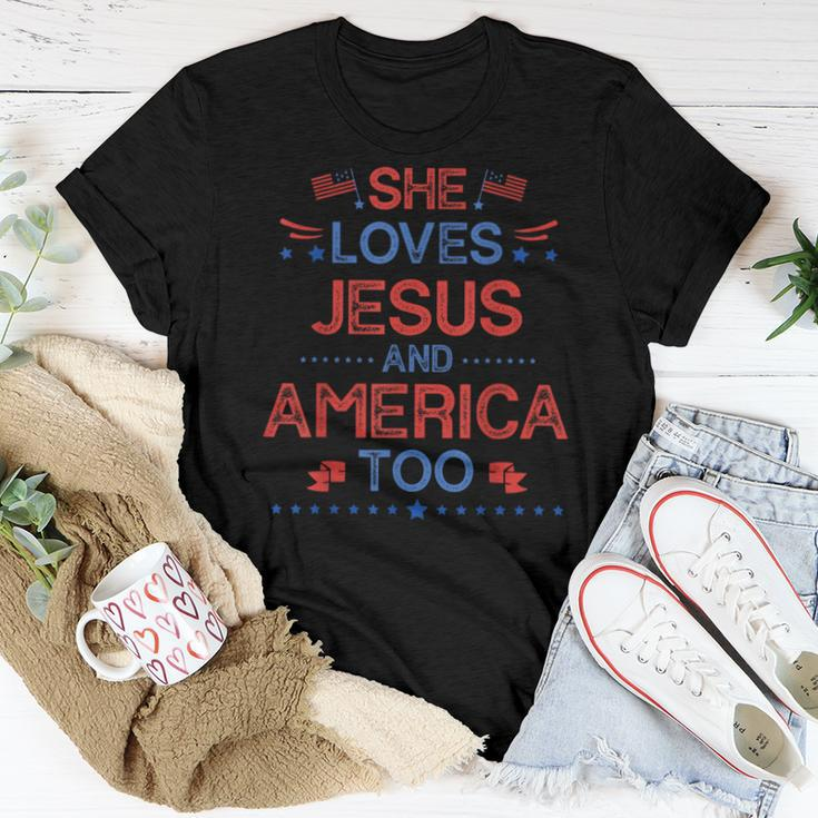 She Loves Jesus And America Too 4Th Of July Christian Lover Women T-shirt Unique Gifts