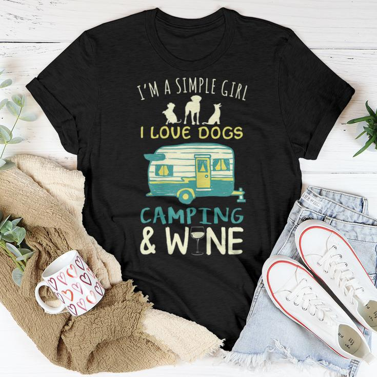 Simple Girl Dogs Camping Wine Camper Trailer Women T-shirt Unique Gifts