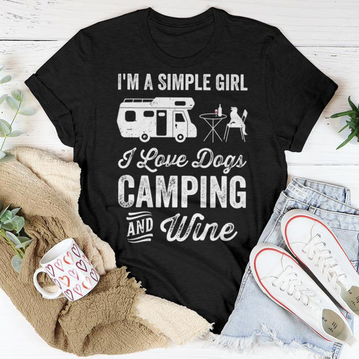 Im A Simple Girl Love Dogs Camping And Wine Camper Women T-shirt Unique Gifts