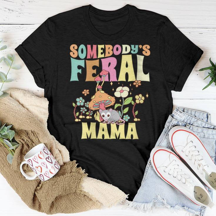 Somebodys Feral Mama Wild Mom Opossum Groovy Mushroom For Mom Women T-shirt Unique Gifts