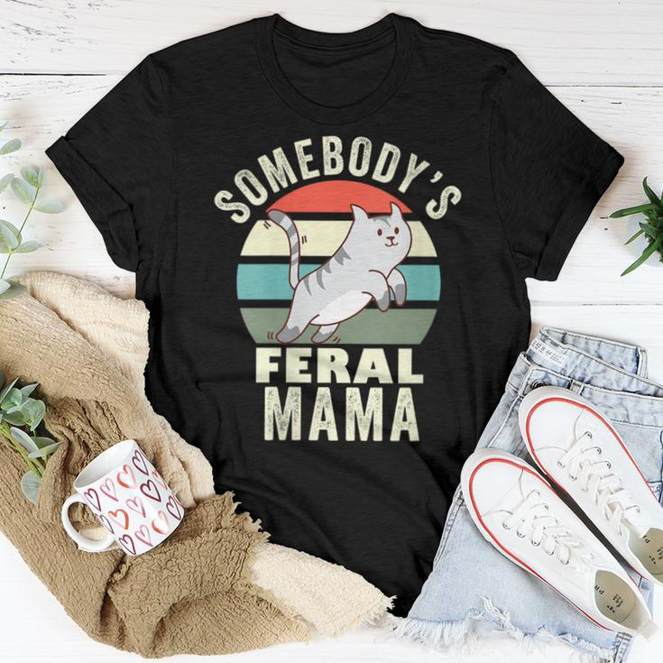 Somebodys Feral Mama Wild Mom Retro Cat Family For Mom Women T-shirt Unique Gifts