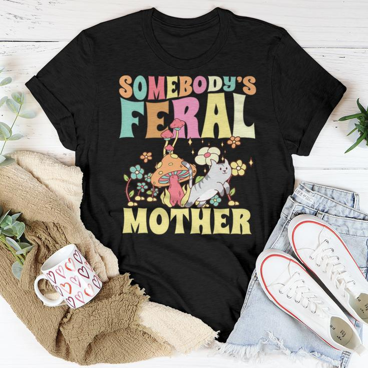 Somebodys Feral Mother Wild Family Cat Mom Floral Mushroom For Mom Women T-shirt Crewneck Unique Gifts