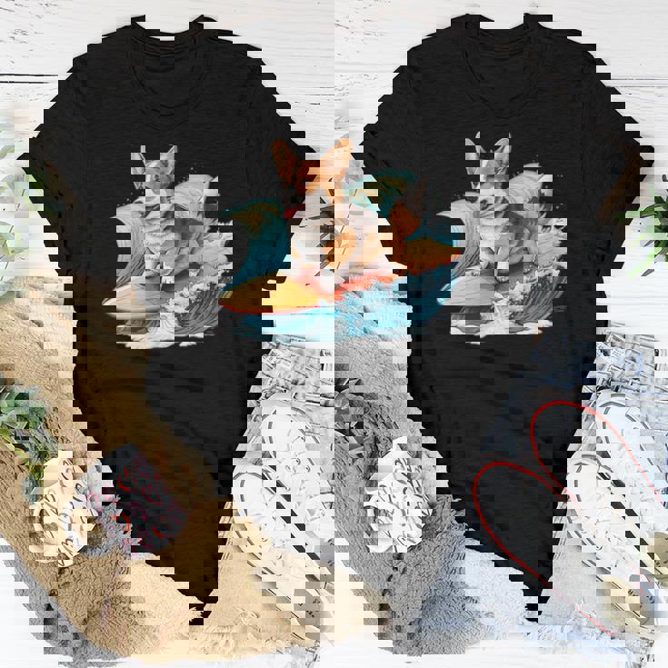 Surfing Corgi On A Surfboard On A Wave Surf Beach Women T-shirt Unique Gifts Surfing Corgi On A Surfboard On A Wave Surf Beach Women T-shirt Unique Gifts