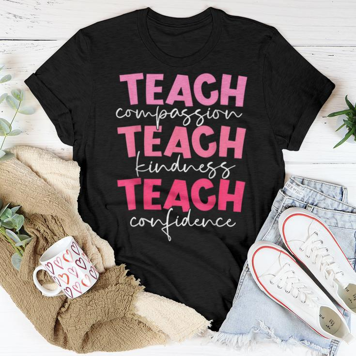 Teach Compassion Kindness Confidence Teacher Back To School Women T-shirt Unique Gifts
