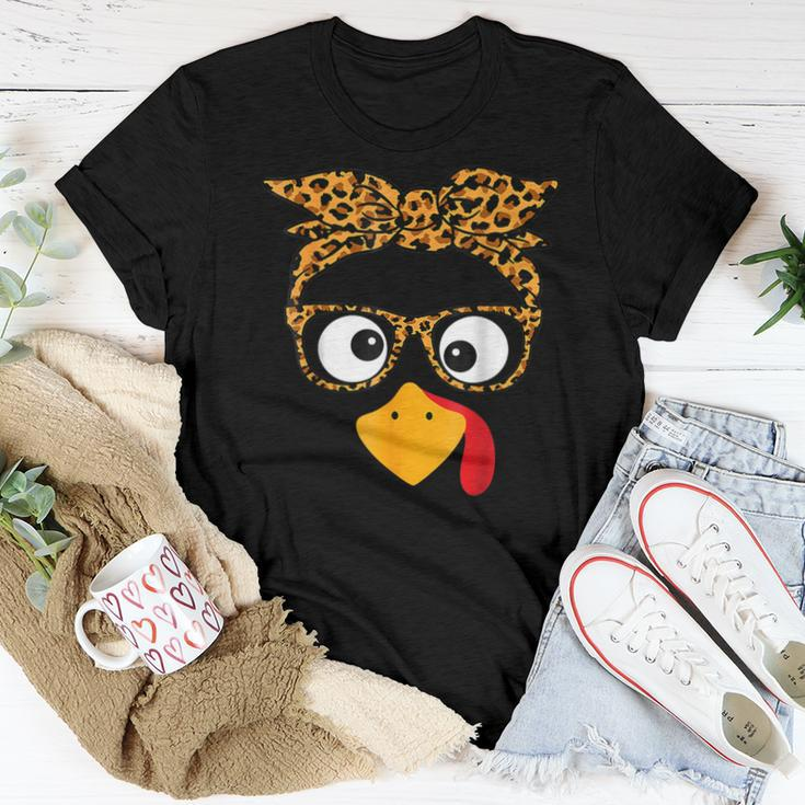 Thanksgiving Turkey Face Leopard Print Glasses Autumn Fall Women T-shirt Personalized Gifts