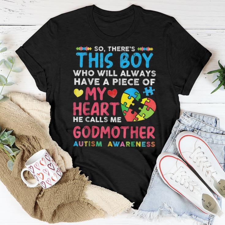 Theres This Boy He Calls Me Godmother Autism Awareness Women T-shirt Funny Gifts