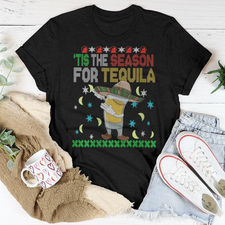 Tis The Season For Tequila Dabbing Ugly Christmas Alcohol Women T-shirt Crewneck Unique Gifts