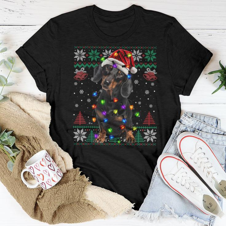 Ugly Sweater Christmas Lights Dachshund Dog Lover Women T-shirt Funny Gifts