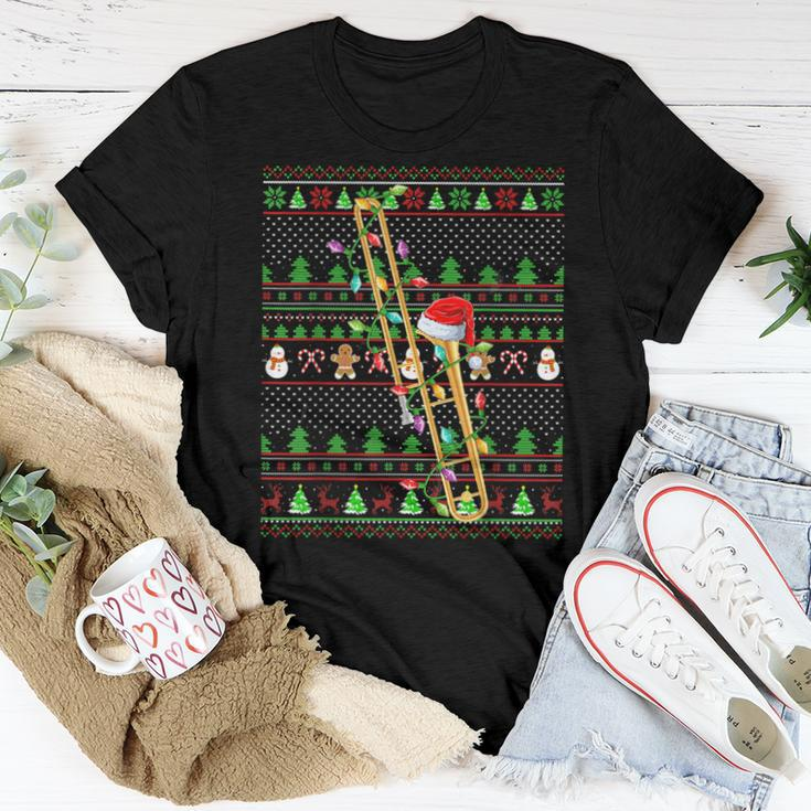 Ugly Xmas Sweater Style Lighting Trombone Christmas Women T-shirt Unique Gifts