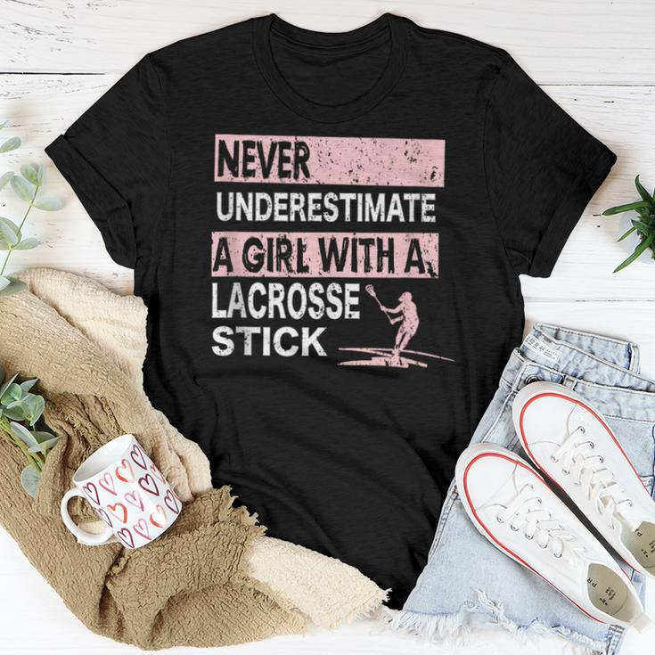 Never Underestimate A Girl With A Lacrosse Stick Idea Women T-shirt Unique Gifts