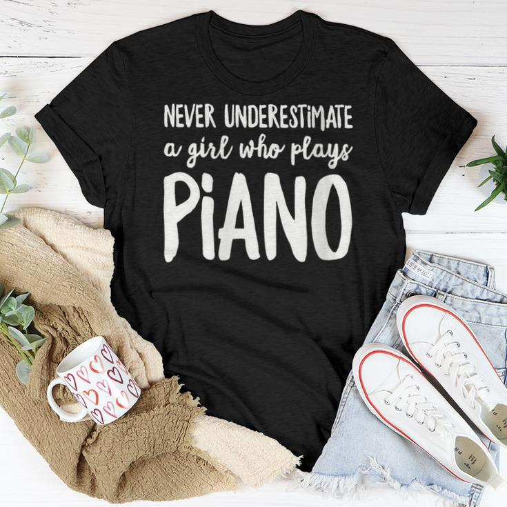 Never Underestimate A Girl Who Plays Piano Player Women T-shirt Funny Gifts
