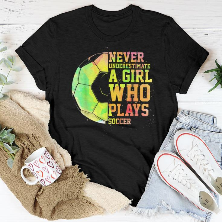 Never Underestimate A Girl Who Plays Soccer Sports Lover Women T-shirt Funny Gifts