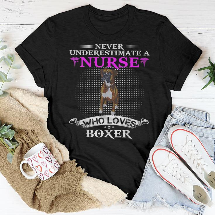 Never Underestimate A Nurse Who Loves Boxer Funny Dog Lover Women T-shirt Funny Gifts
