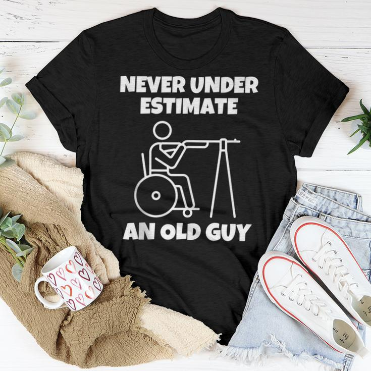 Never Underestimate An Old Guy Retired Old People Wheelchair Women T-shirt Funny Gifts
