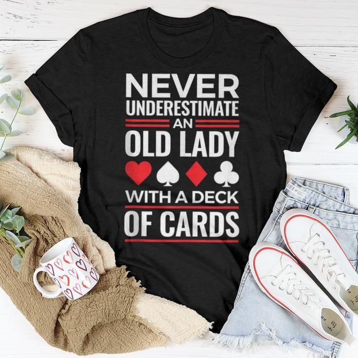 Never Underestimate An Old Lady With A Deck Of Cards Women T-shirt Personalized Gifts