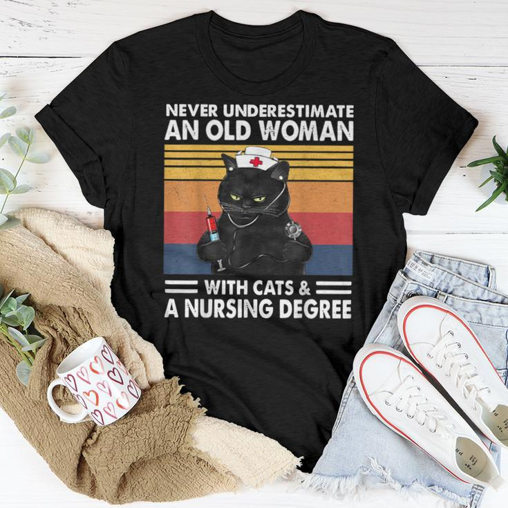 Never Underestimate An Old Woman With Cats And Nursing Women T-shirt Unique Gifts