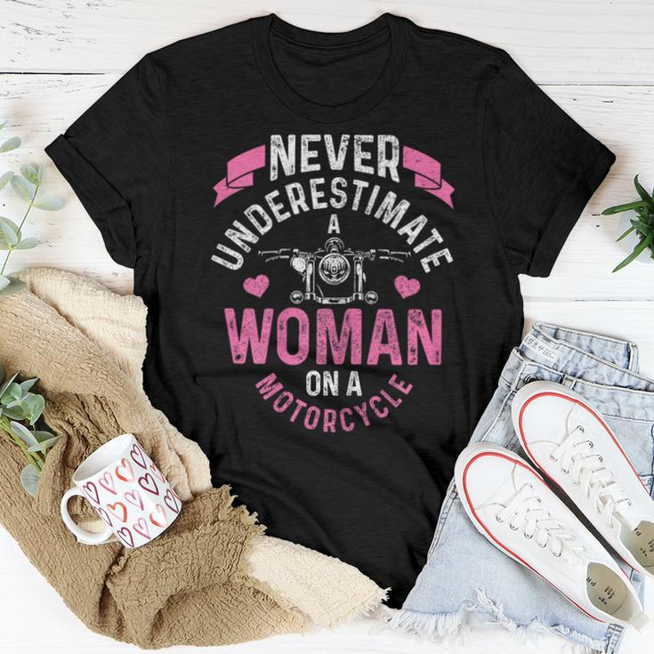 Never Underestimate A Woman Motorcycle Biker Girl Women T-shirt Unique Gifts
