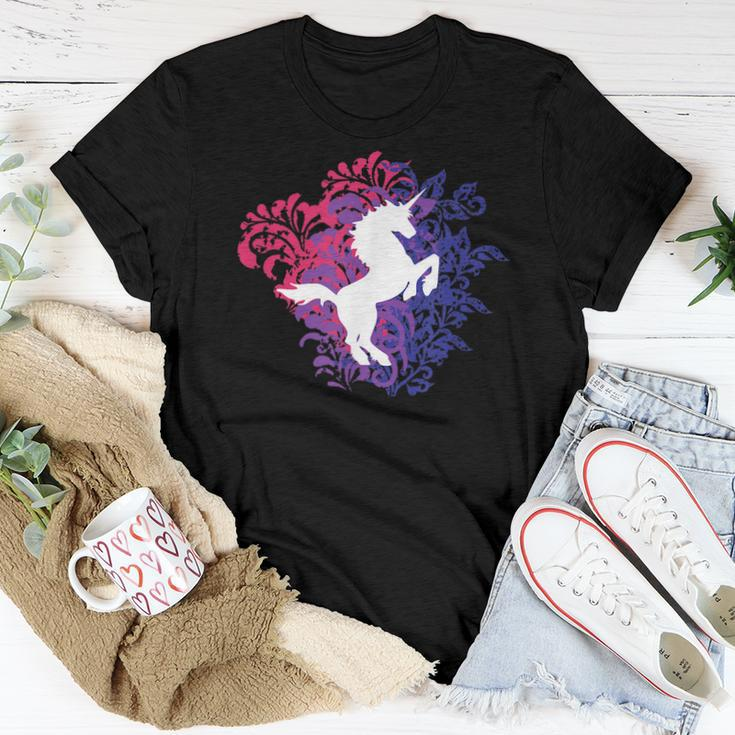 Unicorn On Floral Explosion Bisexuality Relaxed Fit Women T-shirt Unique Gifts