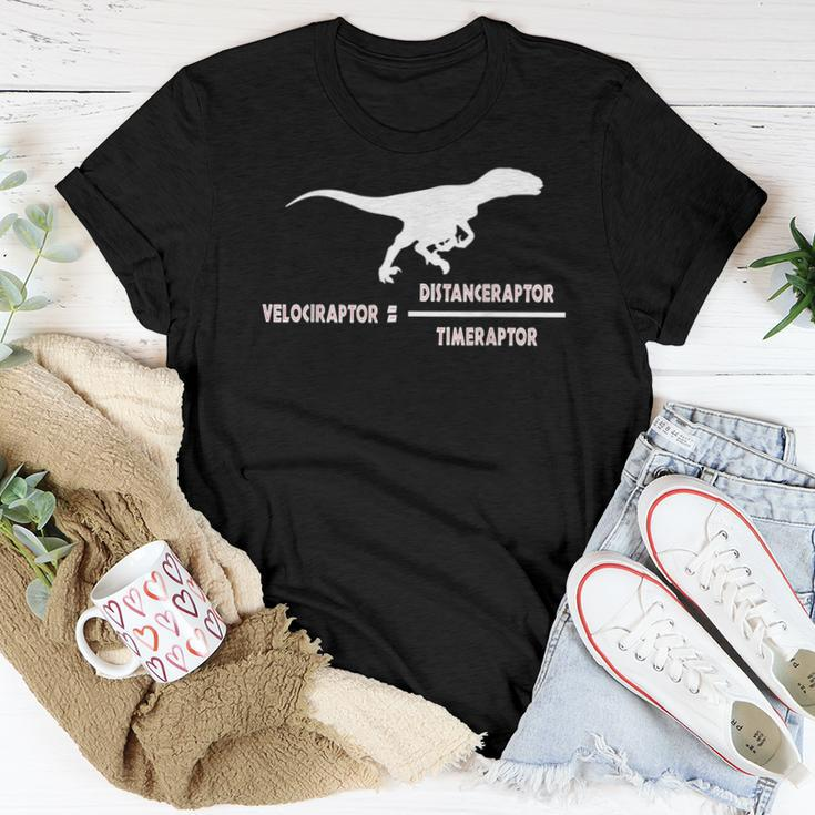 Velociraptor Physics Distance Time Formula Dinosaur Teacher Women T-shirt Unique Gifts