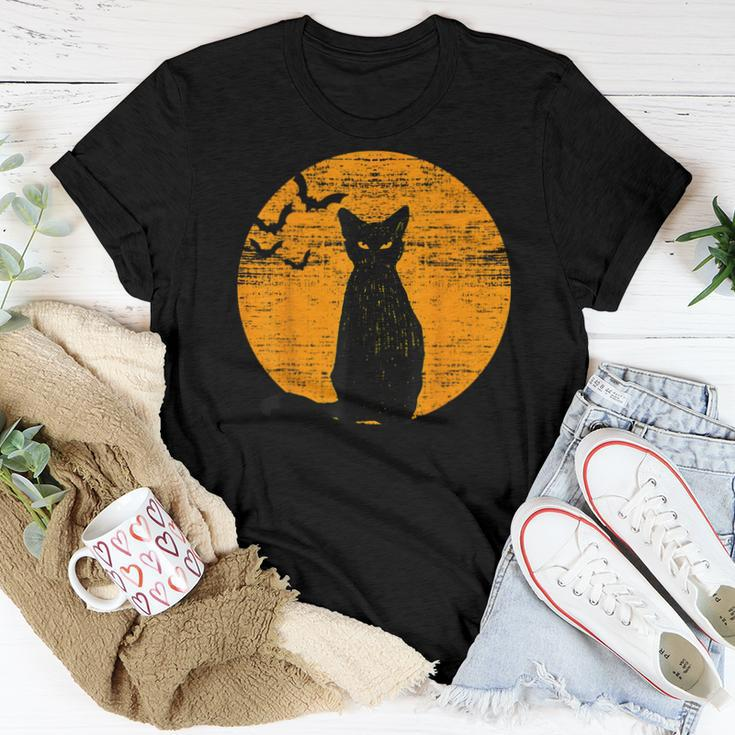 Vintage Scary Halloween Black Cat Costume Retro Moon Cat Mom Women T-shirt Unique Gifts