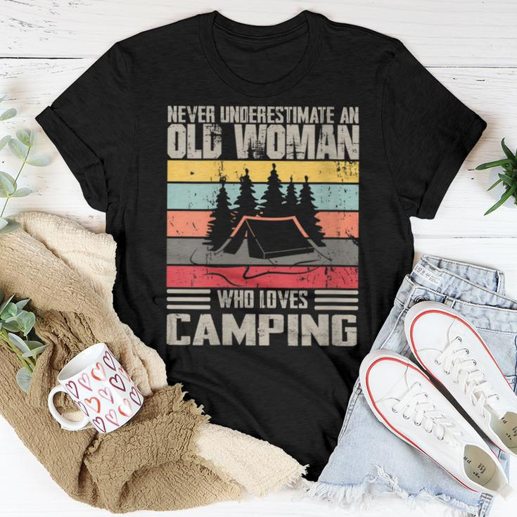 Vintage Never Underestimate An Old Woman Who Loves Camping Women T-shirt Unique Gifts