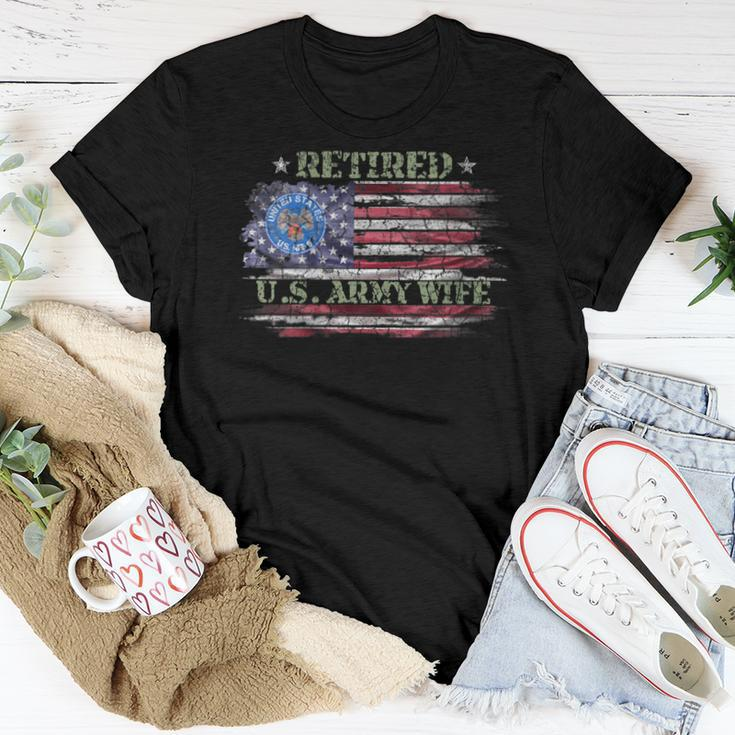 Vintage Usa American Flag Proud Retired Us Army Veteran Wife Women T-shirt Unique Gifts