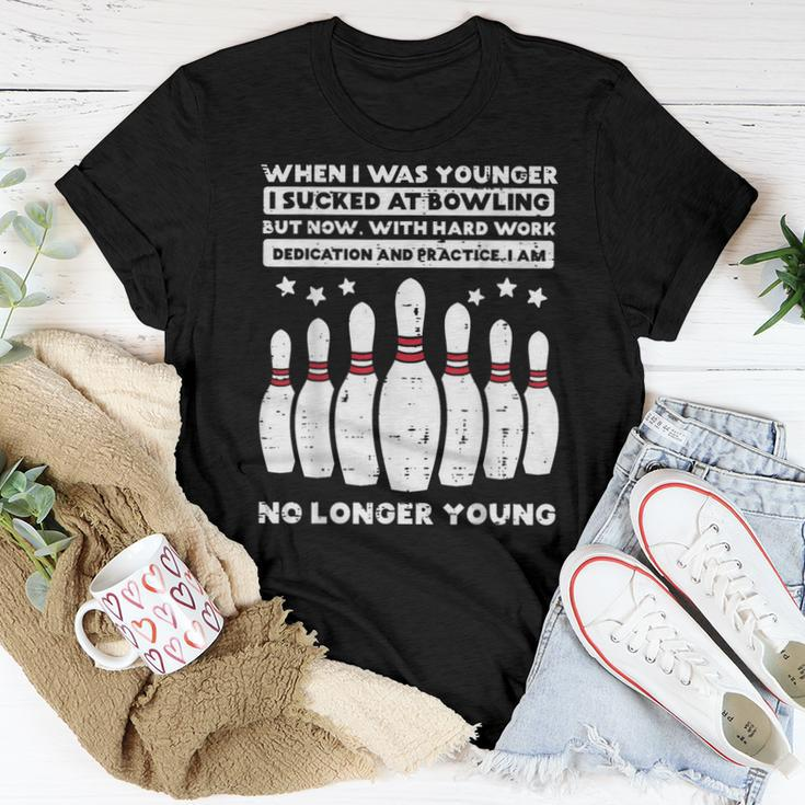 When I Was Younger Bowling Humor Gag Bowler Women T-shirt Funny Gifts