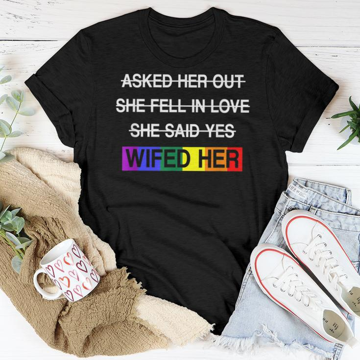 Wifed Her Lgbtq Romantic Lesbian Couples Wedding Day Women T-shirt Unique Gifts