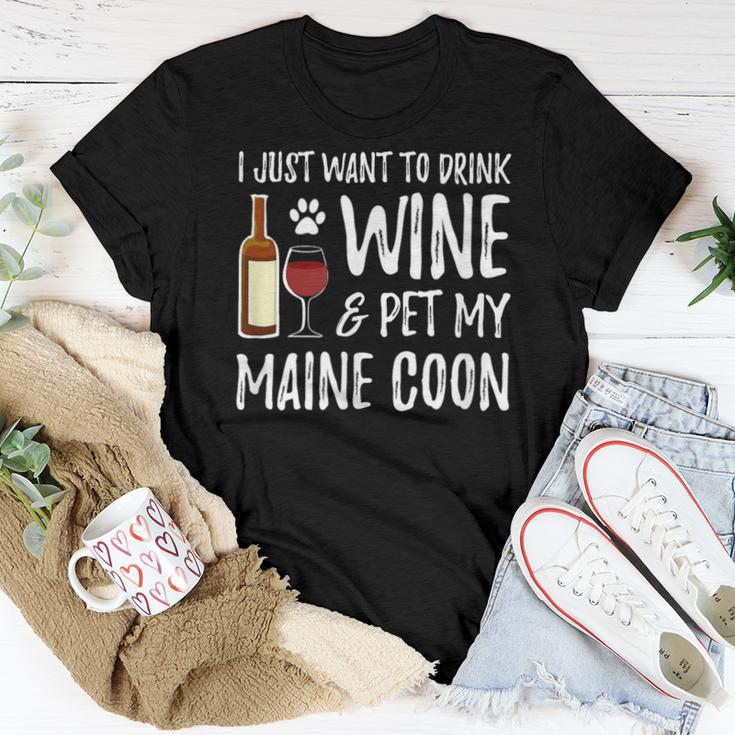 Wine And Maine Coon Cat Mom Or Cat Dad Idea Women T-shirt Funny Gifts