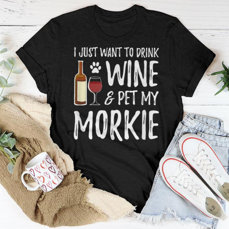 Wine And Morkie Dog Mom Or Dog Dad Idea Women T-shirt Funny Gifts
