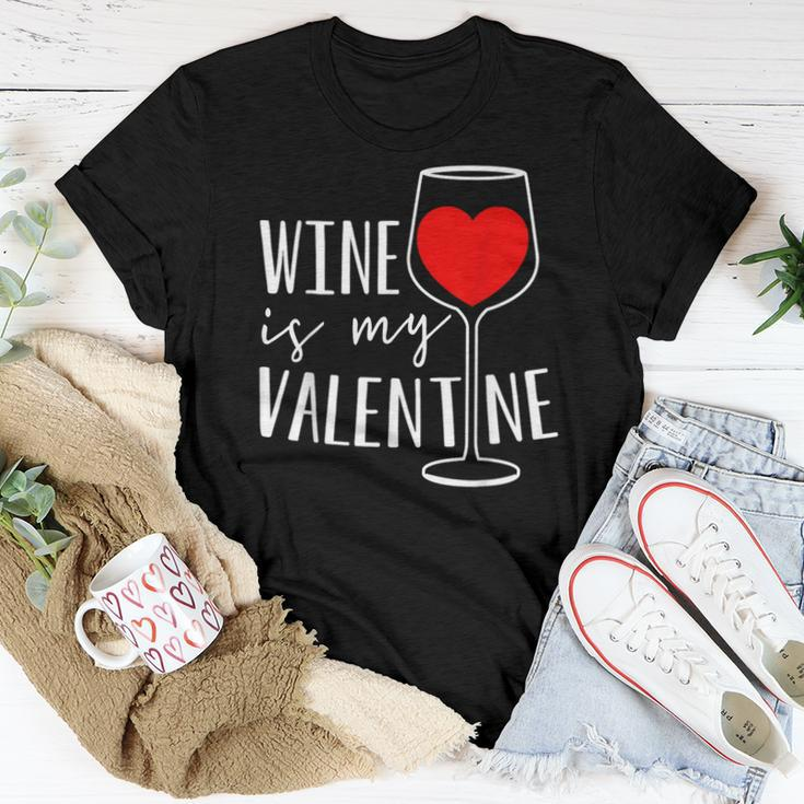Wine Is My Valentine Wine Lover Heart Valentines Day Women T-shirt Funny Gifts