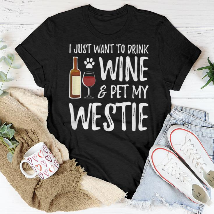 Wine And Westie Dog Mom Or Dog Dad Idea Women T-shirt Funny Gifts