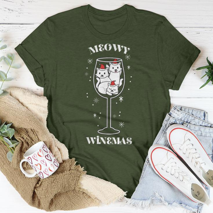 Meowy Winemas Cats Sparkling Wine Glass Cute Christmas Women T-shirt Unique Gifts