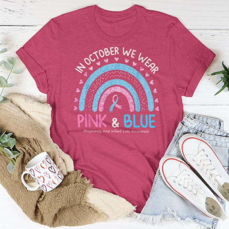 Messy Bun Blue And Pink Pregnancy And Infant Loss Awareness Women T-shirt Funny Gifts