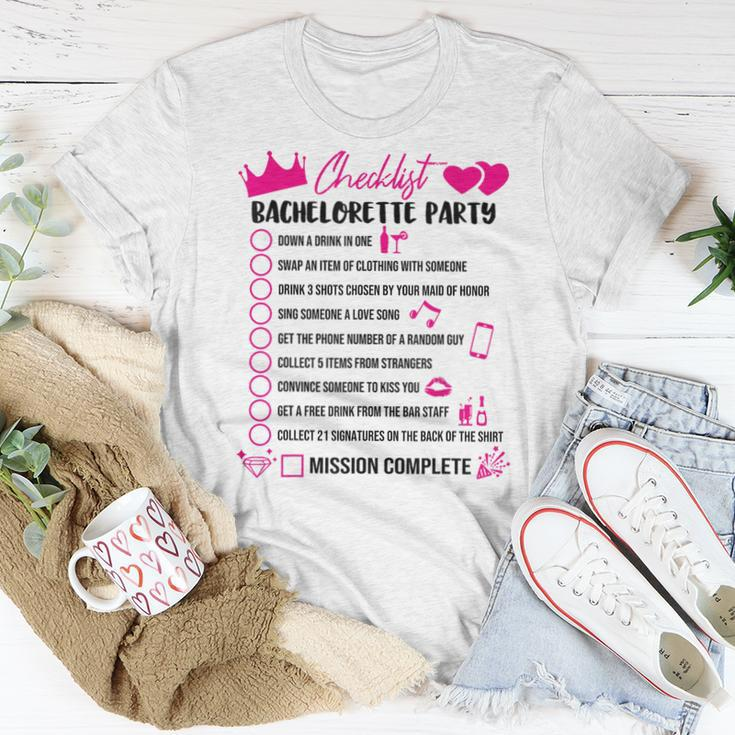 Bachelorette Party Checklist Game Girls Night Out Bride Fun Women T-shirt Unique Gifts