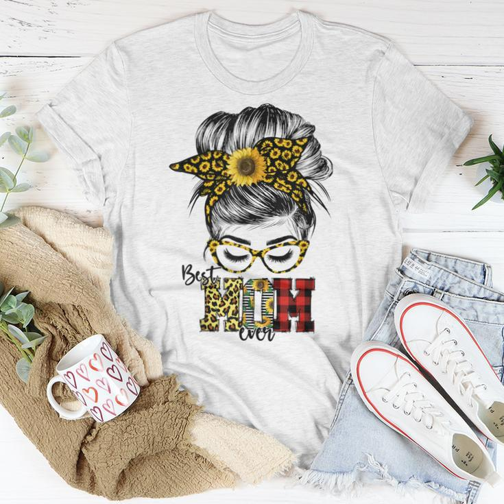 Best Mom Ever Messy Bun Sunflower Womens Women T-shirt Unique Gifts