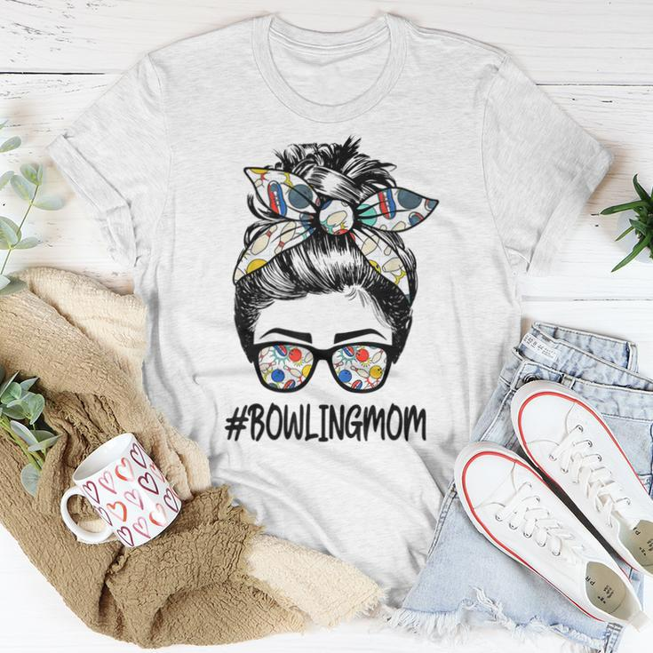 Bowling Mom Life Messy Bun Glasses Bandana Women T-shirt Unique Gifts