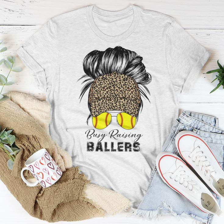 Busy Raising Ballers Softball Mom Bun Leopard Baseball Cap Women T-shirt Unique Gifts