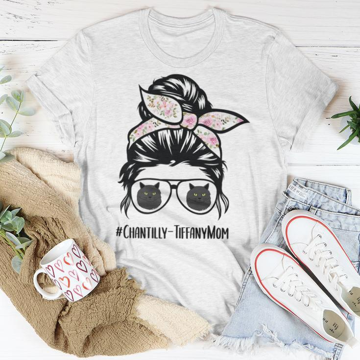 Chantilly-Tiffany Cat Mom Messy Bun Hair Glasses Women T-shirt Unique Gifts