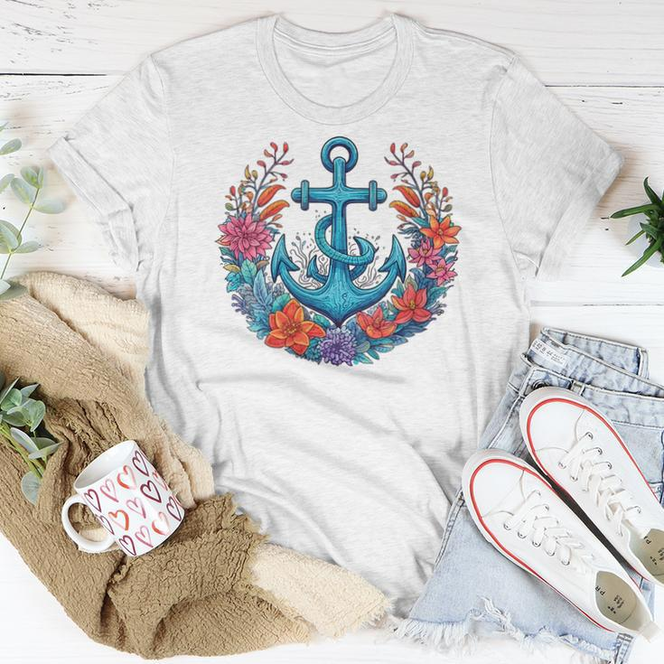 Colorful Flowers s Floral Nautical Sailing Boat Anchor Women T-shirt Unique Gifts