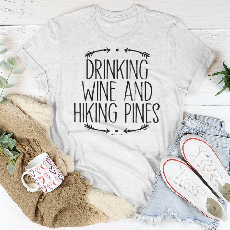 Drinking Wine And Hiking Pines Saying Arrows Women T-shirt Funny Gifts