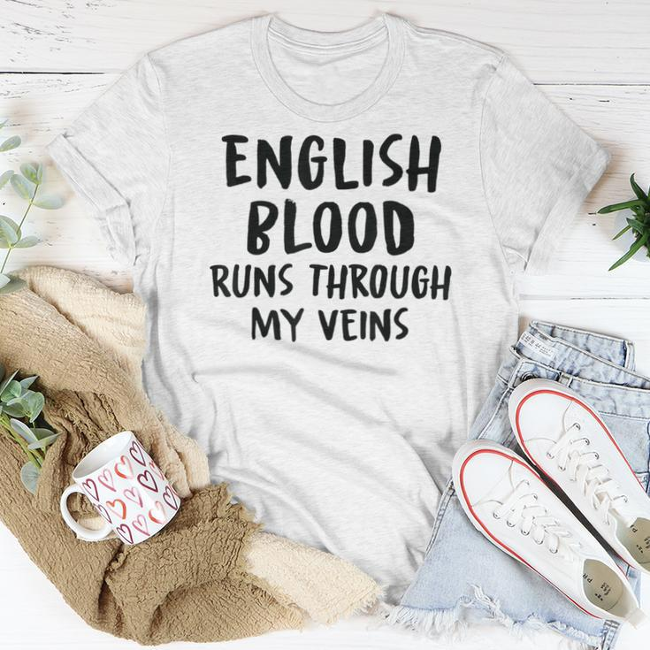 English Blood Runs Through My Veins Novelty Sarcastic Word Women T-shirt Funny Gifts