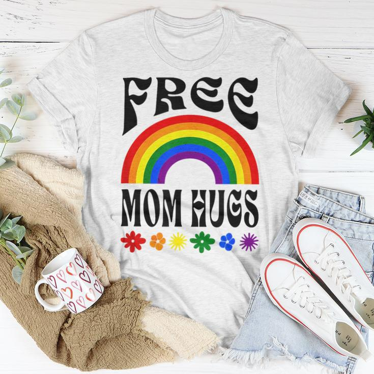 Free Mom Hugs Gay Pride Lgbt Retro Rainbow Flower Hippie Women T-shirt Unique Gifts
