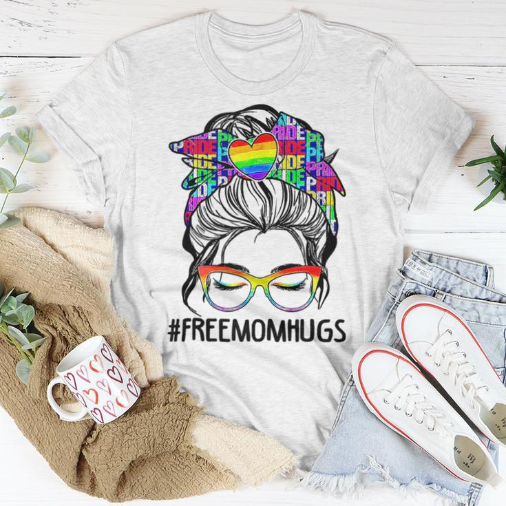 Free Mom Hugs Messy Bun Lgbt Pride Rainbow Women T-shirt Unique Gifts