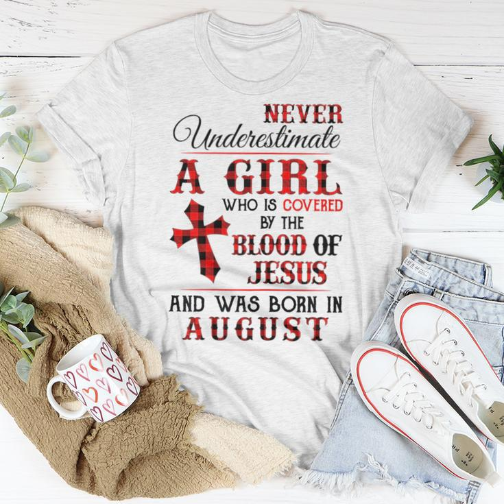 A Girl Covered The Blood Of Jesus And Was Born In August Women T-shirt Unique Gifts